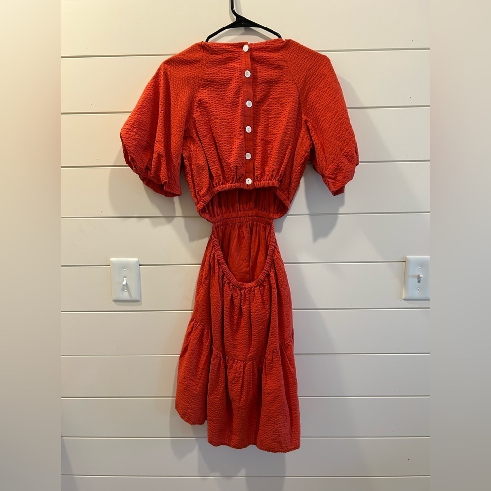 Madewell Seersucker Puff Sleeve Cutout Mini Dress Size XXS - Picture 4 of 6